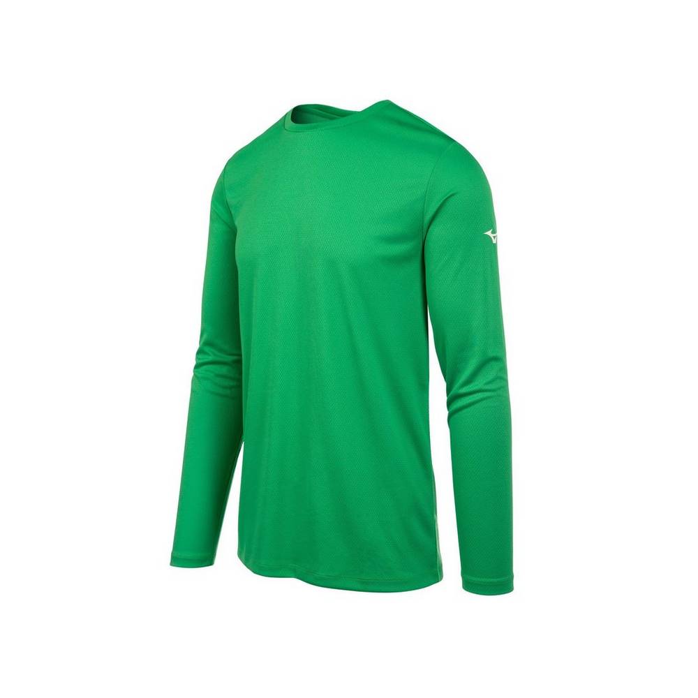 Mizuno Long Sleeve Férfi Futópóló Zöld XQF789031